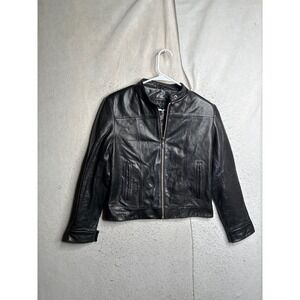 Siena Studio Womens Black Leather Cafe Racer Jacket Size Small Full Zip Lined